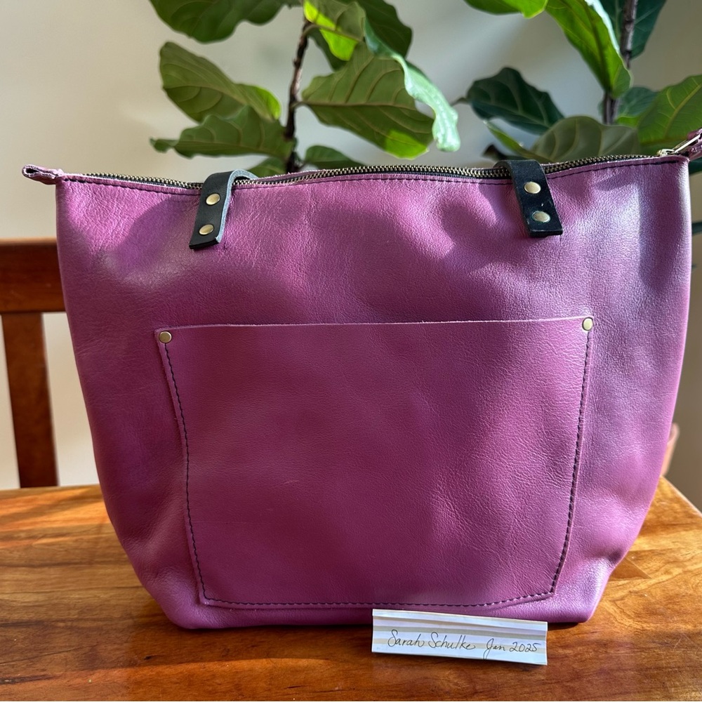 Portland Leather PGL medium mulberry zip tote.